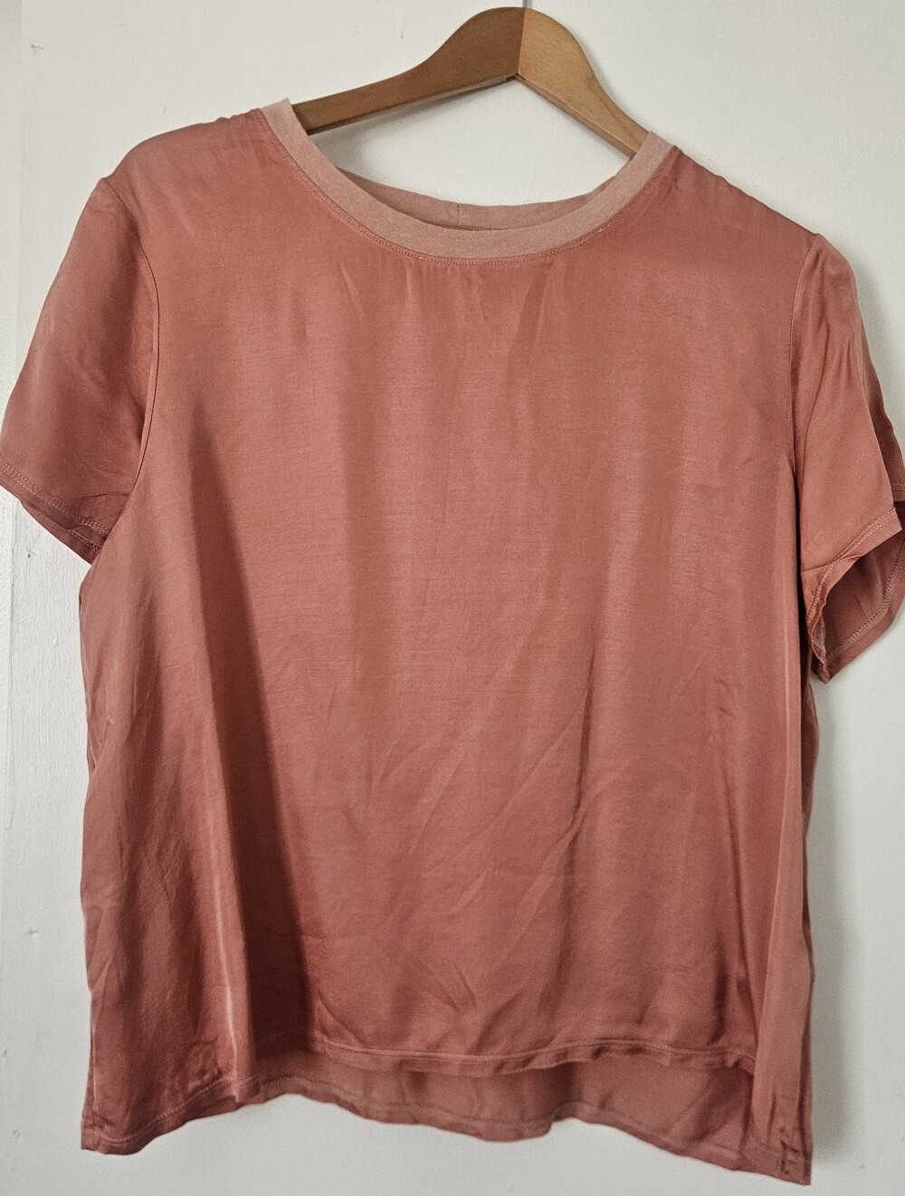 Nation LTD Womens Top L T-Shirt Satin Pink Boxy Minimalist Relaxed 2053SAX